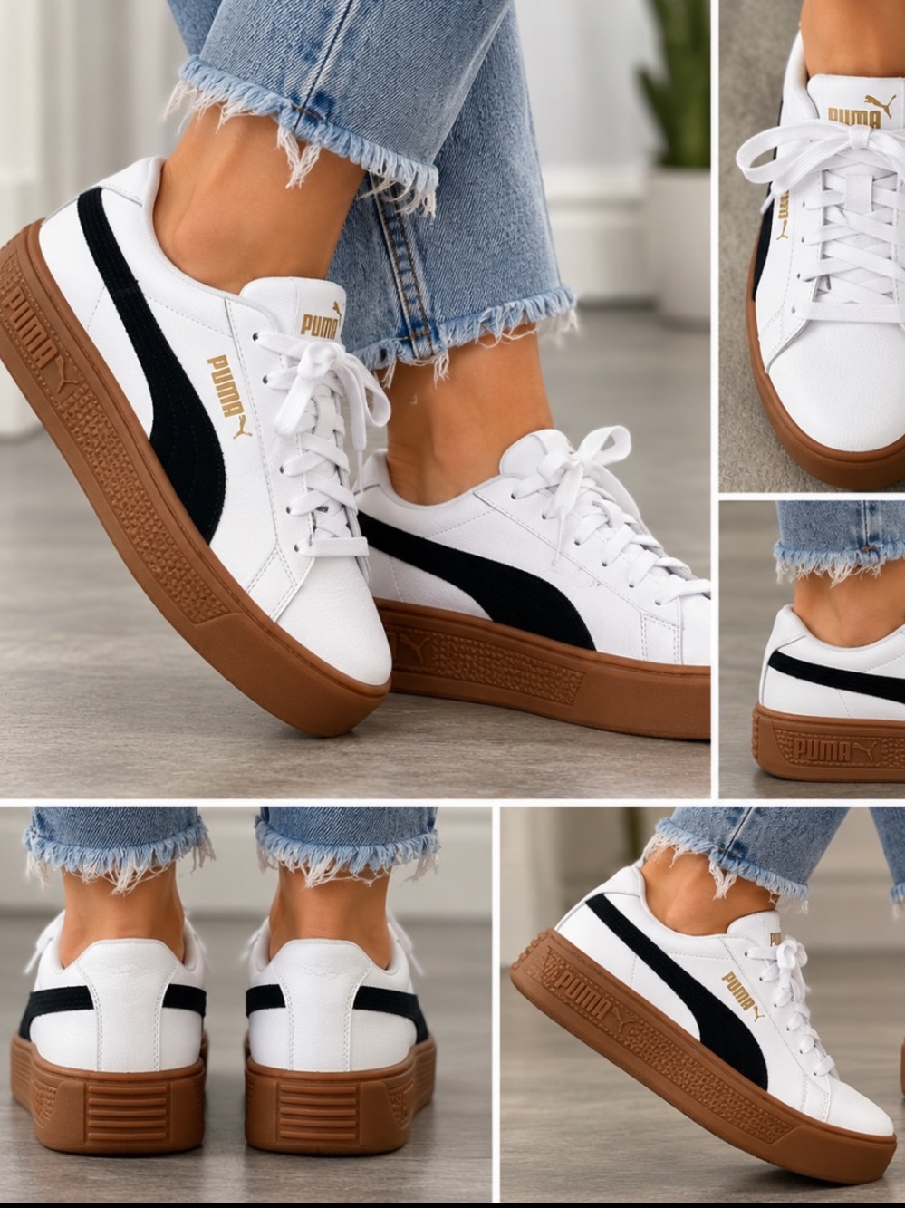 PUMA Women’s White Black Gum Platform Sneakers Size 8.5
